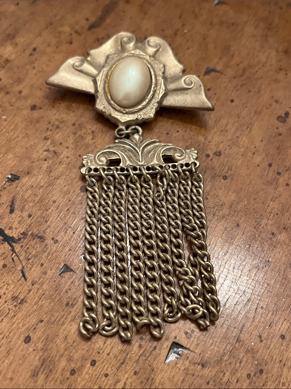 vintage Victorian Revival chatelaine tassel/swag brooch